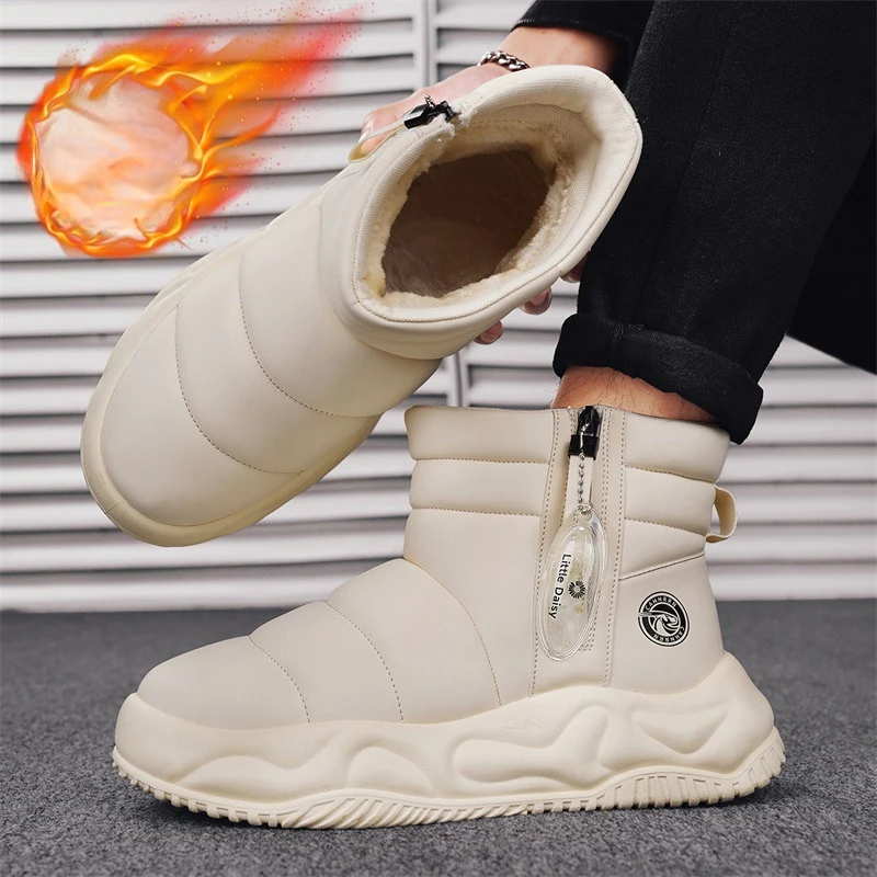 Warm Snow Boots 2026 Men's Fashion Plush Warm Comfortable Anti Slip Thick Sole Cotton Shoes Outdoor Vacation Casual Shoes