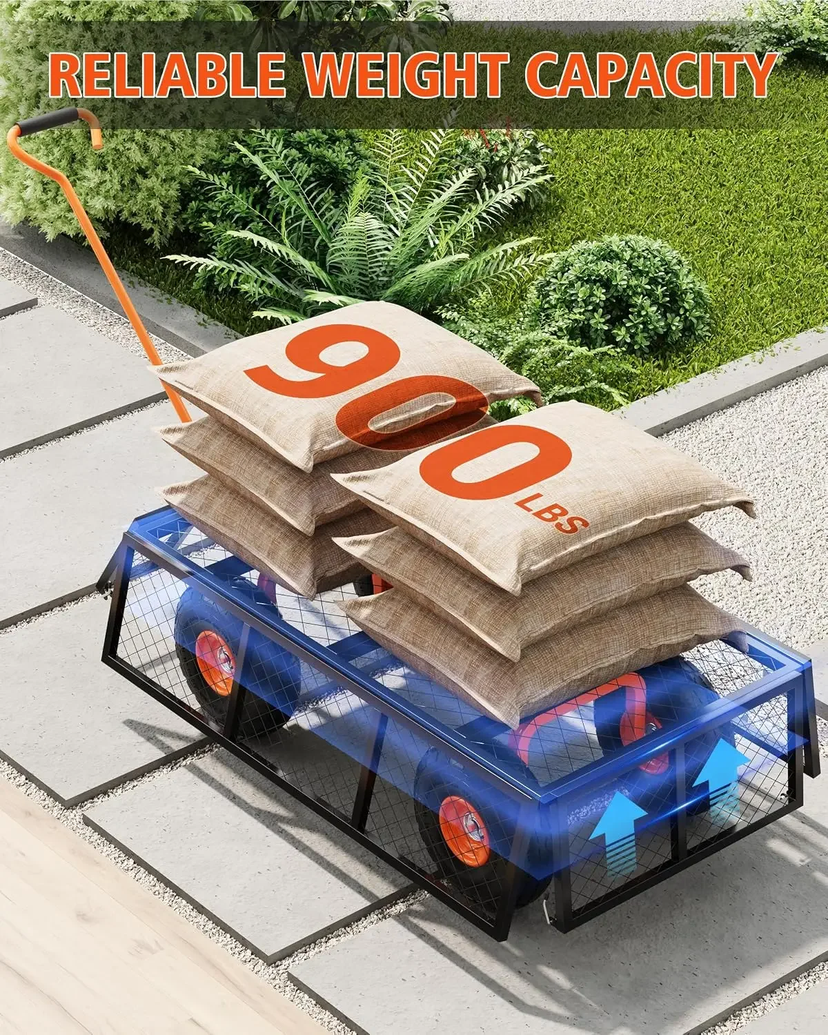 Heavy Duty Steel Garden Cart, 900 LBS Capacity 3 in 1 Pullable Garden Wagon with 10 in Wheels, for Gardening Soil, Tools