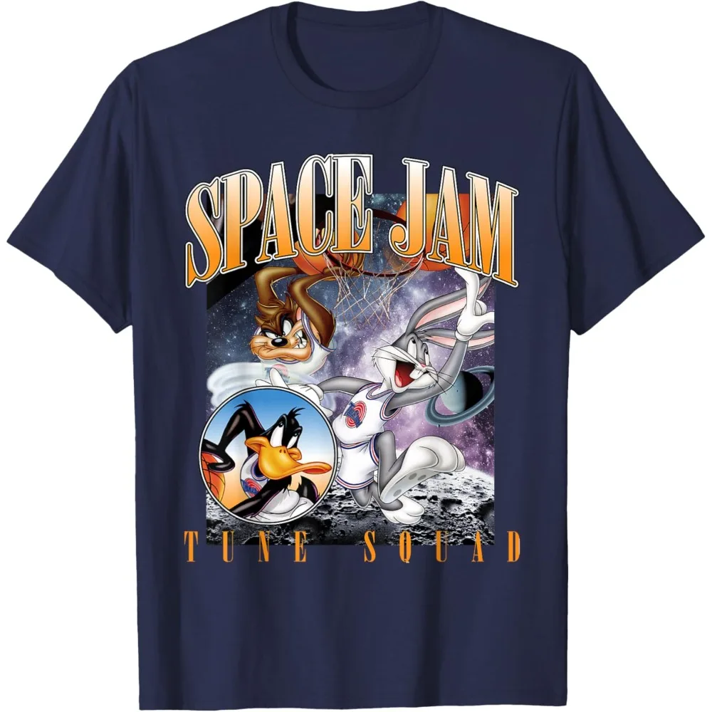 High Street Space Jam Tune Squad Vintage Print Short Sleeve T-shirt for Men Y2k Goth Harajuku Hip Hop Couple Casual Loose Shirt