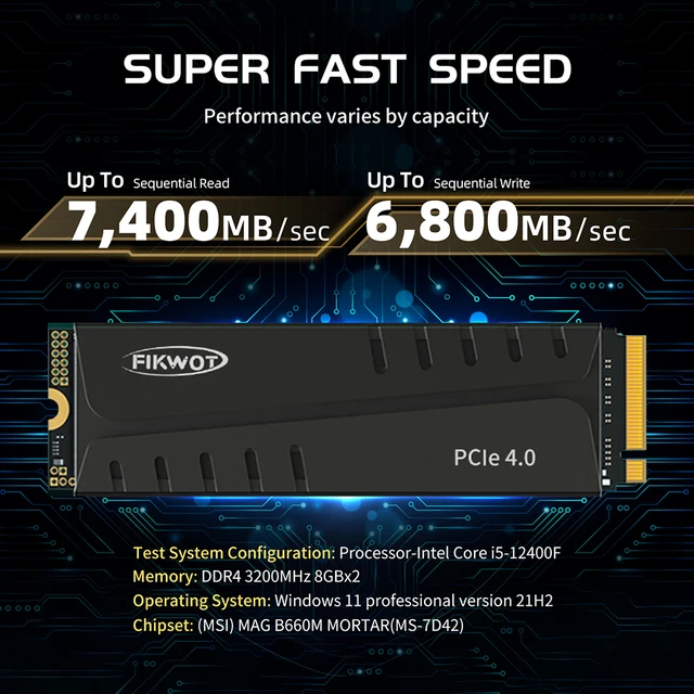 内蔵型SSD FIKWOT FN970 2TB PCIe 4.0 M.2 NVMe SSD Fikwot FN970 M.2 2280 SSD PCIe Gen4 x4