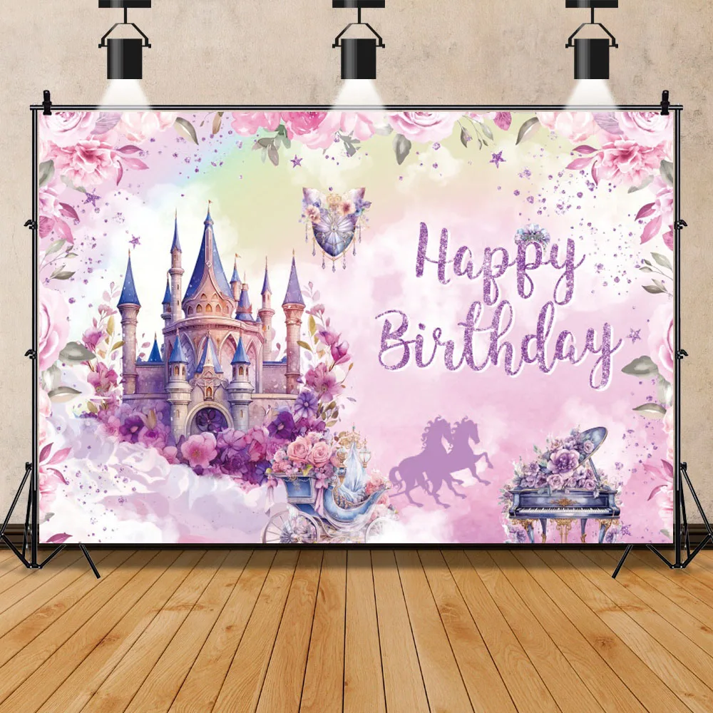 Dreamy Castle Princess Girl 1st Birthday Boho Backdrop For Photography Unicorn Carriage Baby 1st Birthday Baby Shower Background