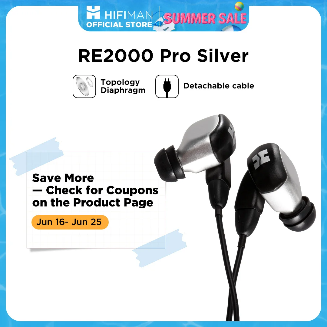 Серебряный внутриканальный монитор HIFIMAN RE2000 Pro с топологическим драйвером