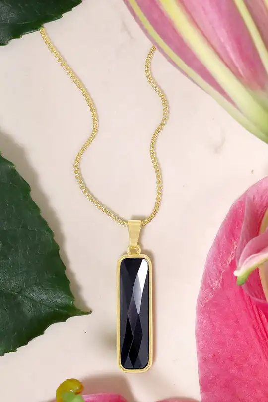 Black Onyx Gemstone Rectangle Pendant Necklace