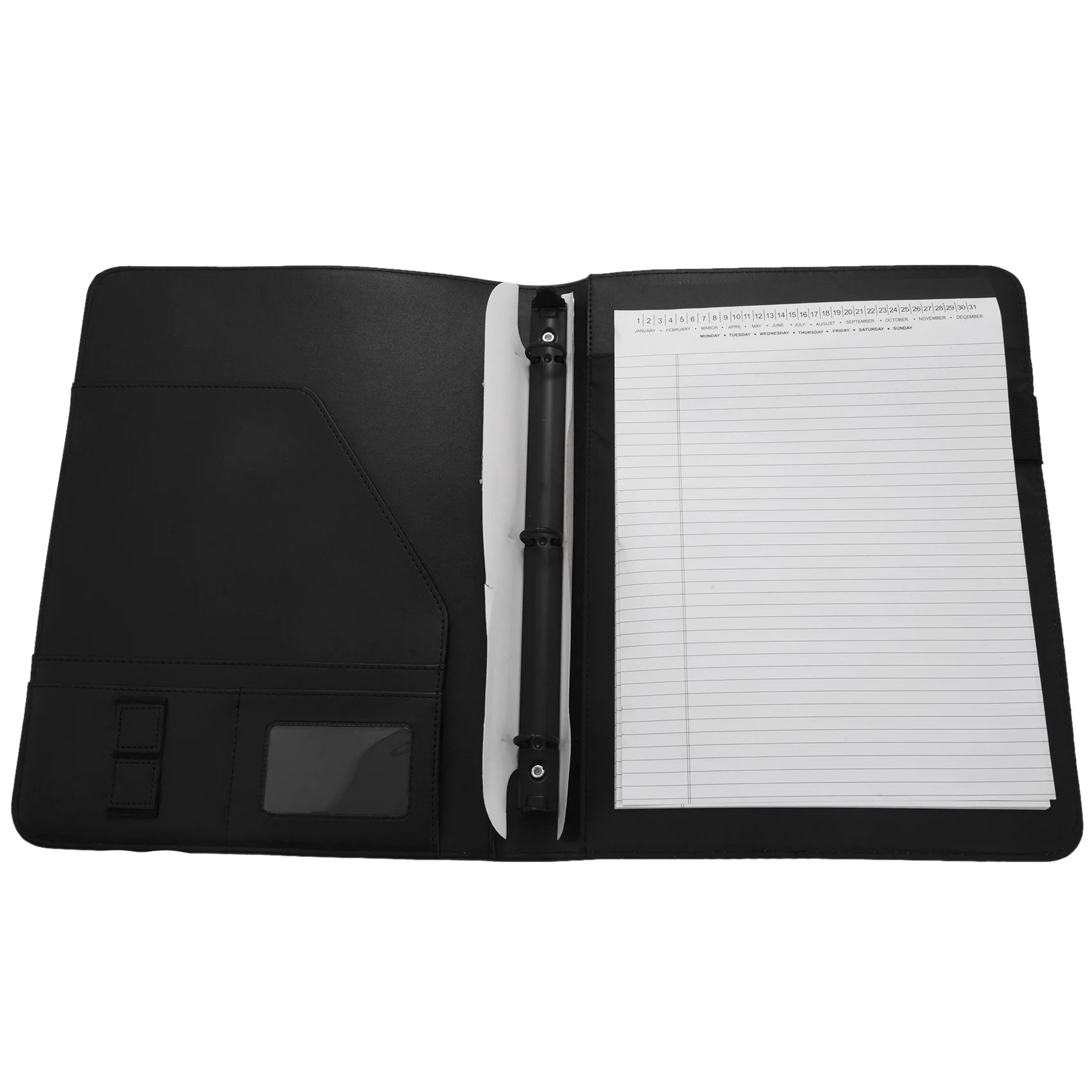 A34M-A4 Leather 3 Ring Business Binder Padfolio Multipurpose Padfolio With Notebook Pad For Interview & Business