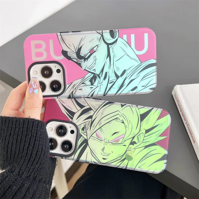 Luxury Anime Dragons Balls Gokus Laser Phone Case for iPhone 15 14 13 12 11 Pro Max Cartoon Cool Shockproof Bumper Back Cover