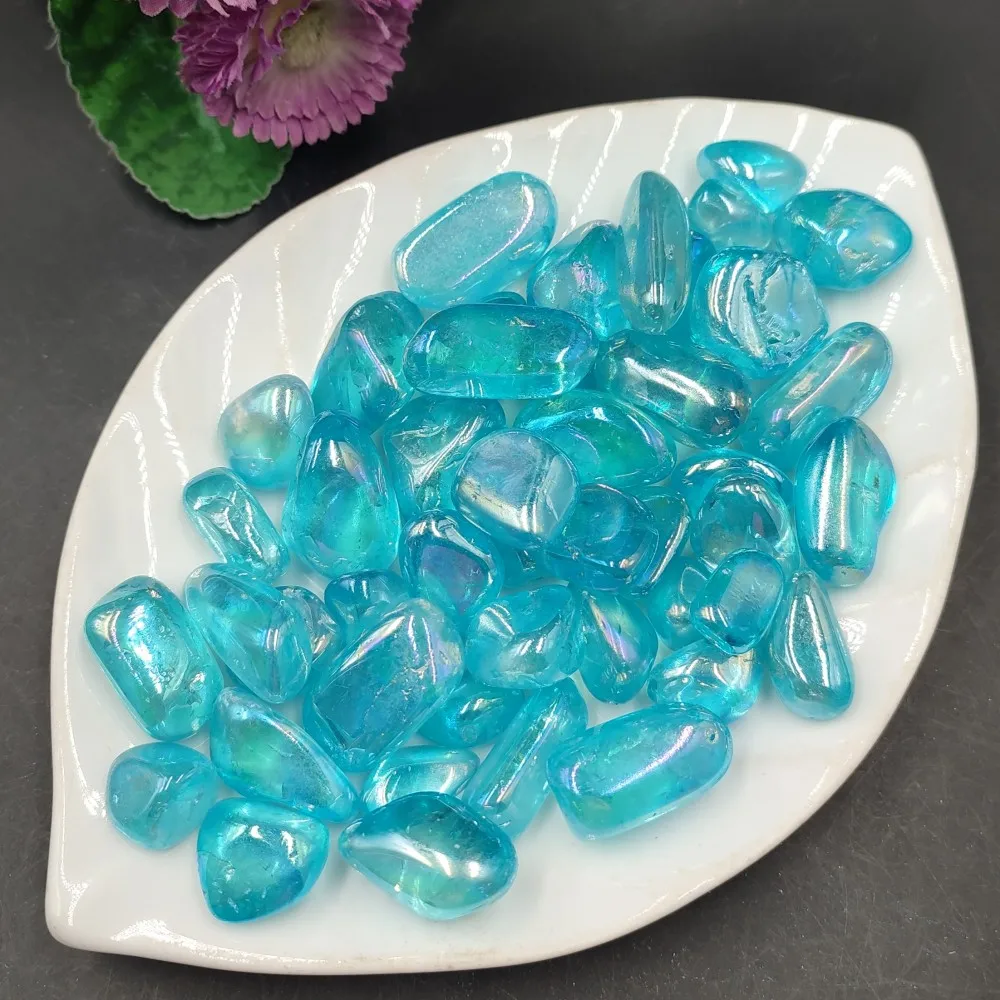 3pcs/Lot Bulk Titanium Aura Electroplated Natural Clear Quartz Crystal Tumbled Stones Healing Minerals Home Decor Gift 20-30mm