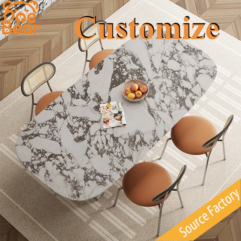 

Natural Marble Dining Table, Modern Rectangular Table with Metal Legs Home Dining Furniture Mesa De Comedor