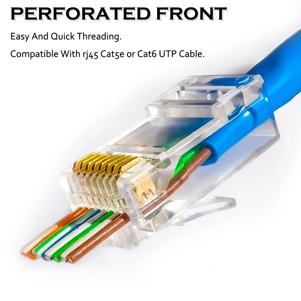 

5pcs Rj45 Connector Cat5 Cat5e network connector 8P8C unshielded modular rj45 plug utp terminals have hole HY1538