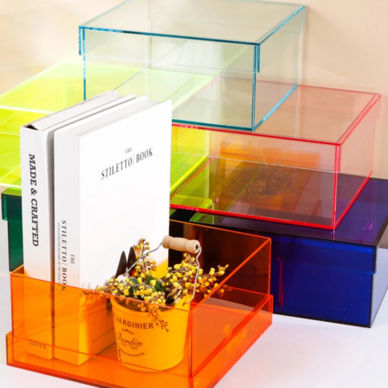 Acrylic Storage Box with Lid Colorful Acrylic Organizer Bins Display Cases Shelf for Cosmetics Food Collectibles Jewelry