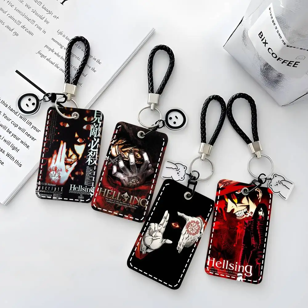 1 unidad de funda para tarjetas Hellsing de Anime Horor, llavero, bolsa para tarjetas de acceso, etiqueta para llaves, anillo, tarjetero de cuero, llavero de acceso