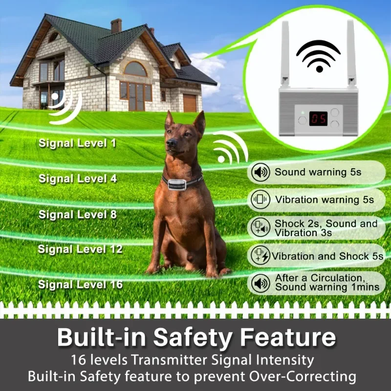 Electric Wireless Dog Fence System, Pet Containment System with Waterproof and Rechargeable Training Collar Receiver