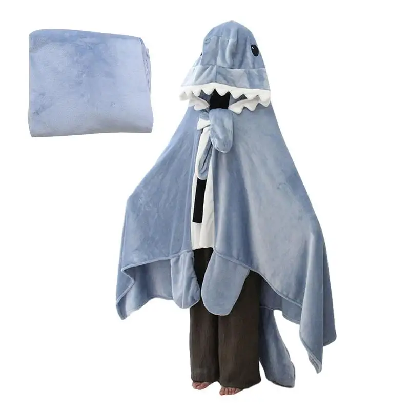 Wearable Shark Blanket Shawl Cape Costume Hoodie Throw Cloak Wrap Cartoon Animals Flannel Hoodie Blanket Cosplay Hooded Cloak