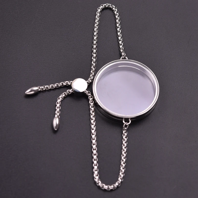 1Pc 15-30mm Round Flotantes Ashes Holder Medallon Pendant Bracelet Stainless Steel Glass Reliquary Locket Men Pulsera Jewelry