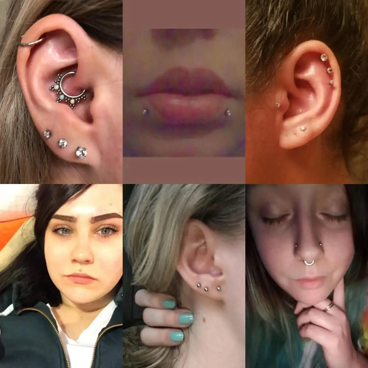 2Pcs G23 Titanium 16G 6/8/10mm Internally Threaded Labret Monroe Lip Studs Helix Cartilage Tragus Earring Piercing