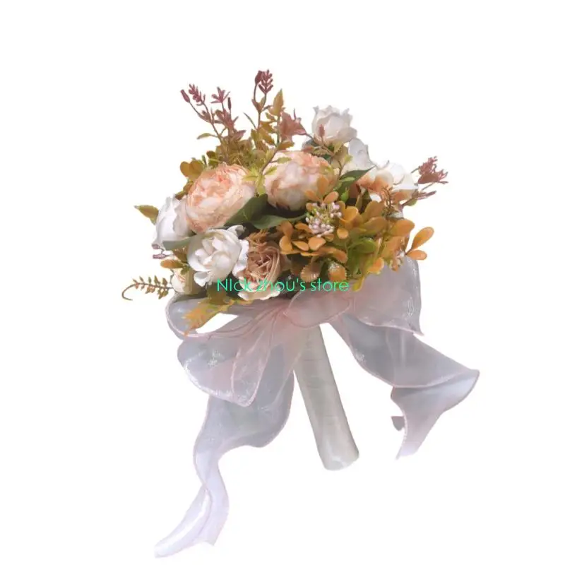 E15E مثل مثل زهرة الحرير باقة الزفاف واقعية زهرة الورد إكسسوار الزفاف #3
