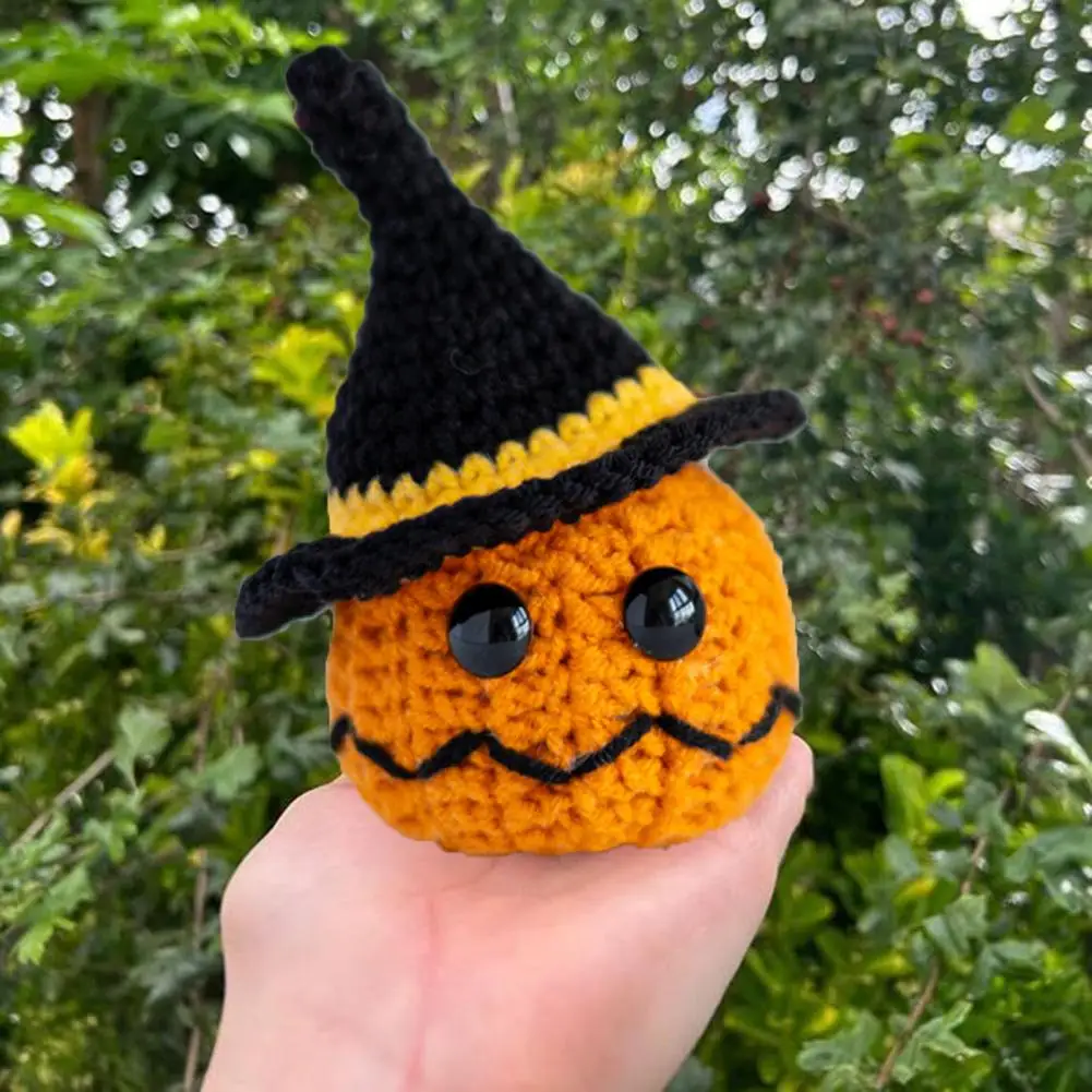 Encouragement Card with Woolly Pumpkin Handmade Knitted Pumpkin Dolls Toys for Halloween Home Decor for Tabletop for Coworker