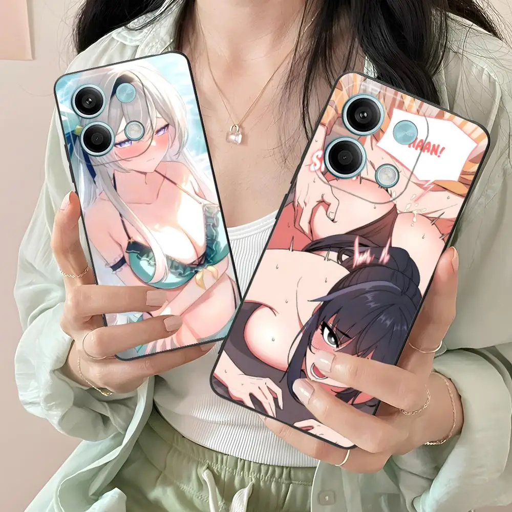 حافظة هاتف لهاتف Xiaomi Redmi Note 14 13 12 11 A5 3 2 1 Pro Plus 4G 5G طباعة ملونة واقية جميلة لطيفة لفتاة هنتاي Waifu