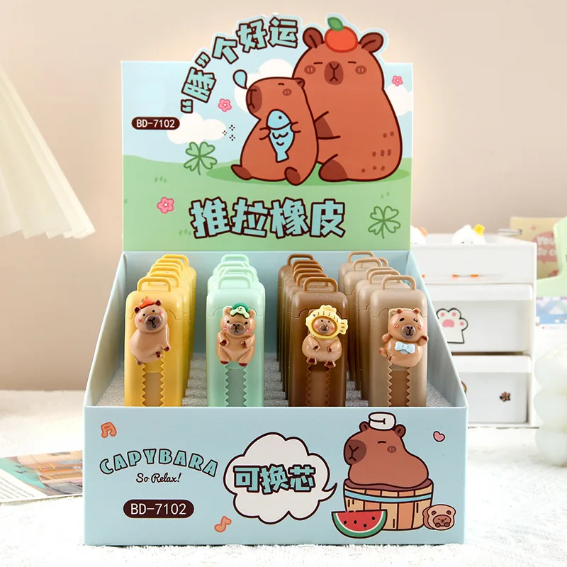 24pcs/lot Kawaii Capybara Pencil Eraser Cute Writing Drawing Rubber Pencil Erasers Stationery Kids Gifts School Office Supplies