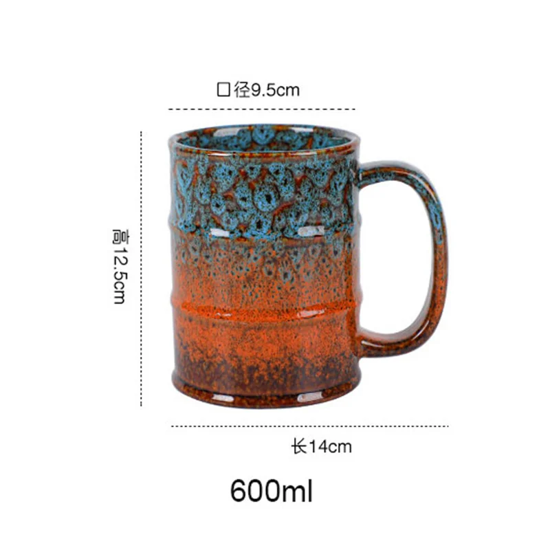 Large-capacity 600ml Kiln Glaze Oil Barrel Ceramic Coffee Mug Milk Cup Juice Handgrip Office Water Cup Drinkware image 2