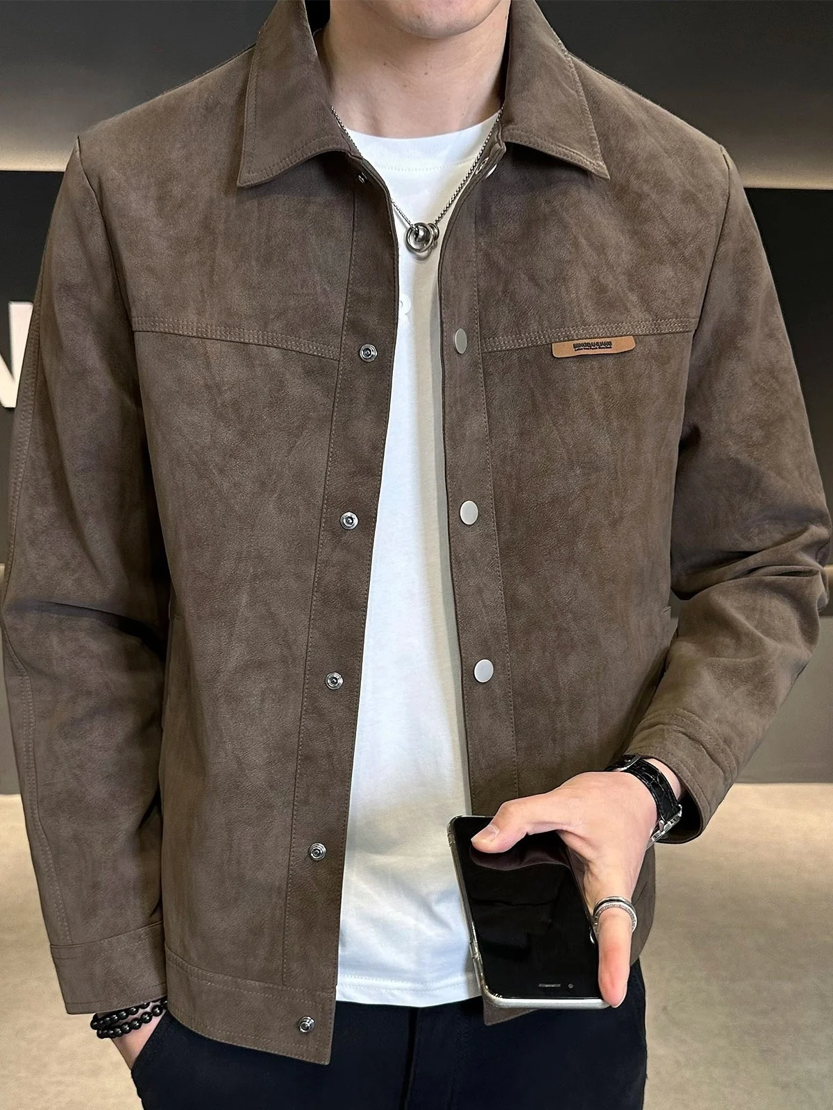 

Pierre Cardin Men's Suede Jaet Spring Autumn Casual Faion Collarl Coat Stand Fit Leisure Urban Sle Long Sve