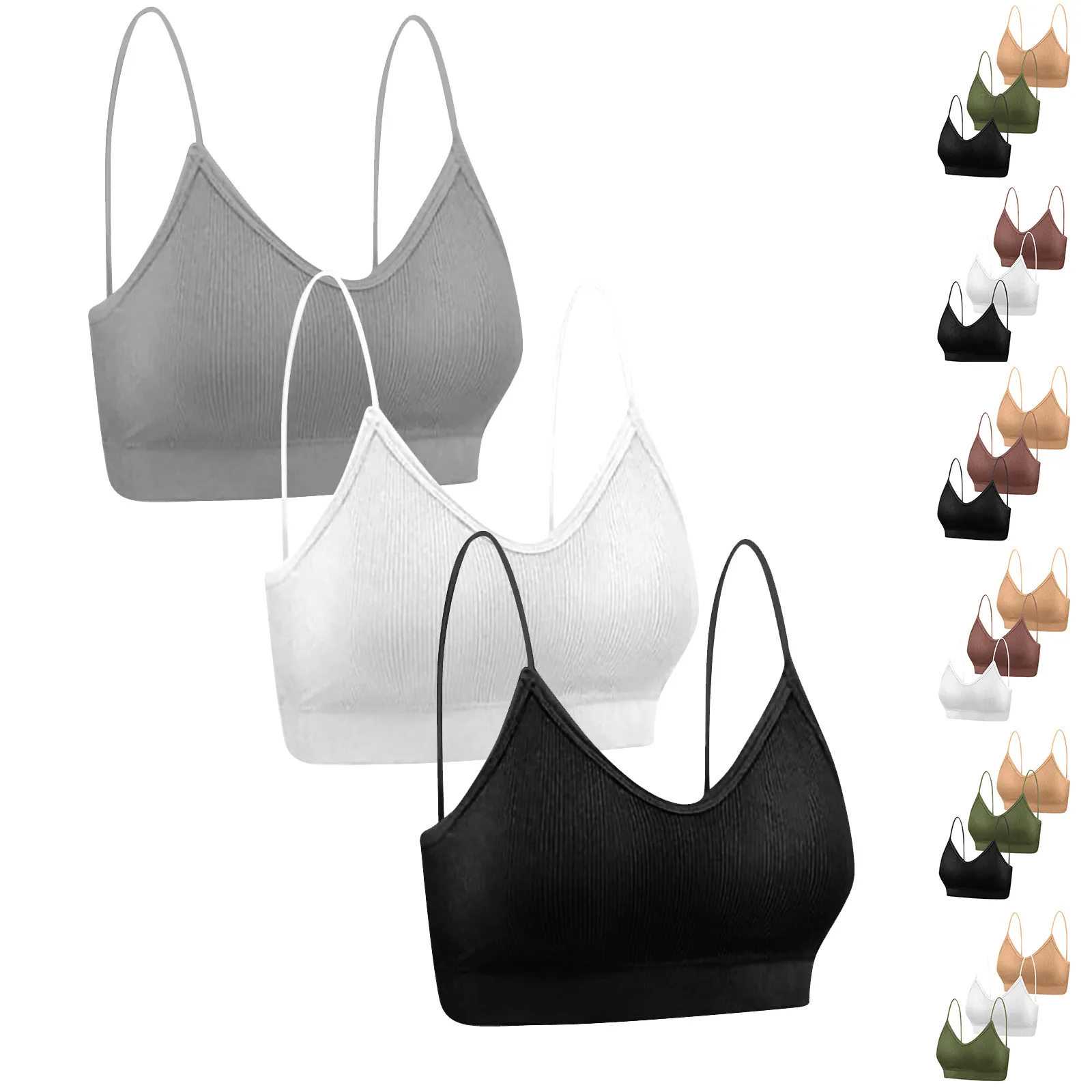 Bra Sexy Lingerie Comfort Bra V Neck Solid Color Underwear 3 Pieces Seamless Bra For Women Push Up Bra Tops Non-wire Brassiere