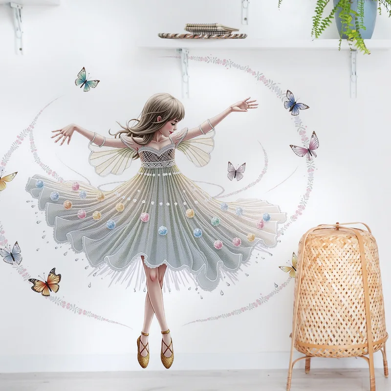 Dancing Girl Vinyl Child Wall Stickers For Girl Room Decor Wall Decor Bedroom Accessories Adhesive Wallpaper Furniture Sticker