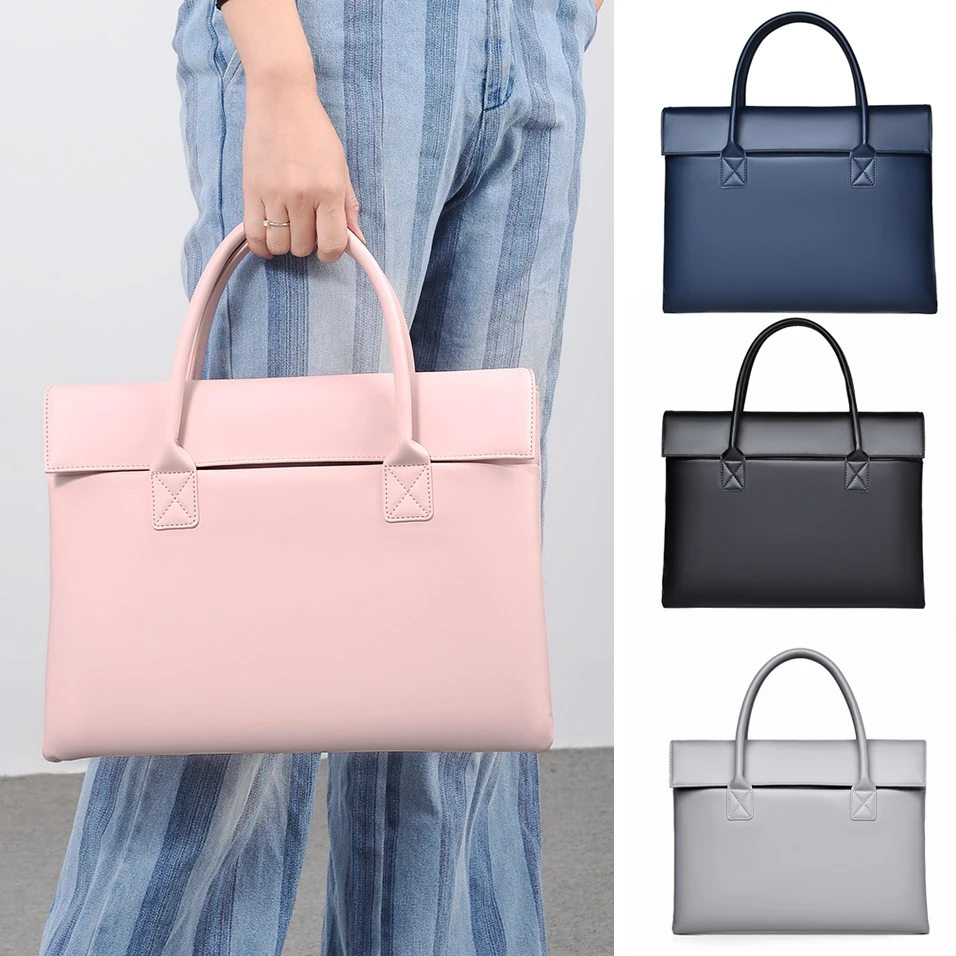 

Briefcase Women Executive PU Leather Handbag Office Work Business Commuting Meeting Simple Durable Bag for Man 14 inch Laptop