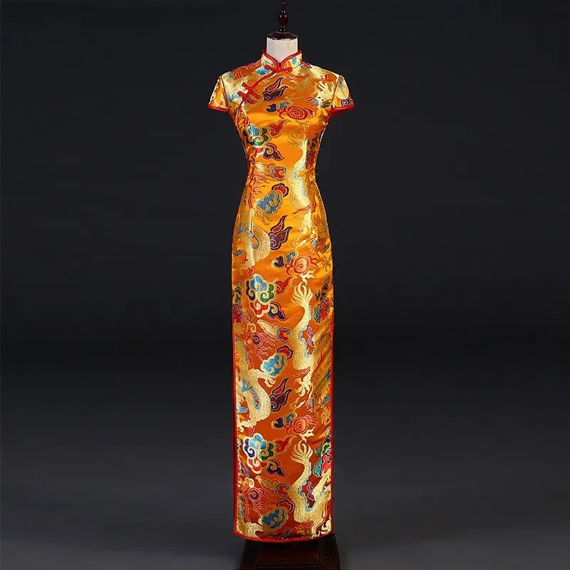 

Chinese-style improved cheongsam evening dress new women's long performance catwalk brocade
