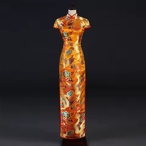 Chinese-style improved cheongsam evening dress new women's long performance catwalk brocade
