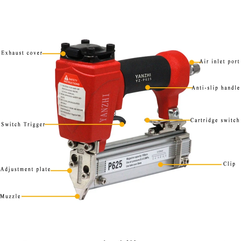 Imagem -05 - Pistola de Grampo Pneumática Profissional Heavy-duty Finish Nailer Grampeador para Madeira Estofos Tapete Arame Esgrima 063 Milímetros