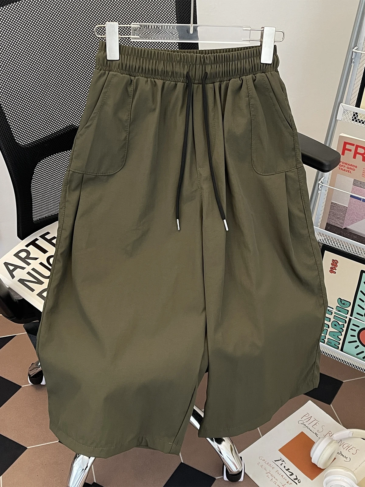 

Мужские свободные повседневные брюки с прямыми штанинами, летние тонкие базовые брюки Qui Dry, дышащие повседневные брюки на семь футов, модный бренд