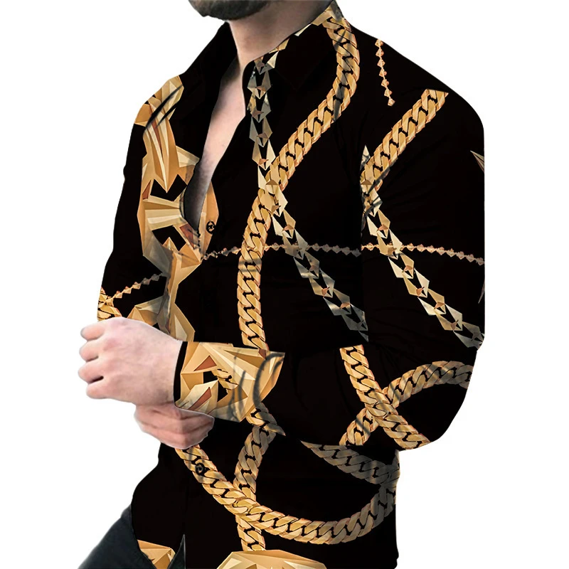 New Luxury Men's Casual Long Sleeved Shirt Paired With 3D Printed Spring And Autumnhirt Atreet Men's Fashionable Shirt