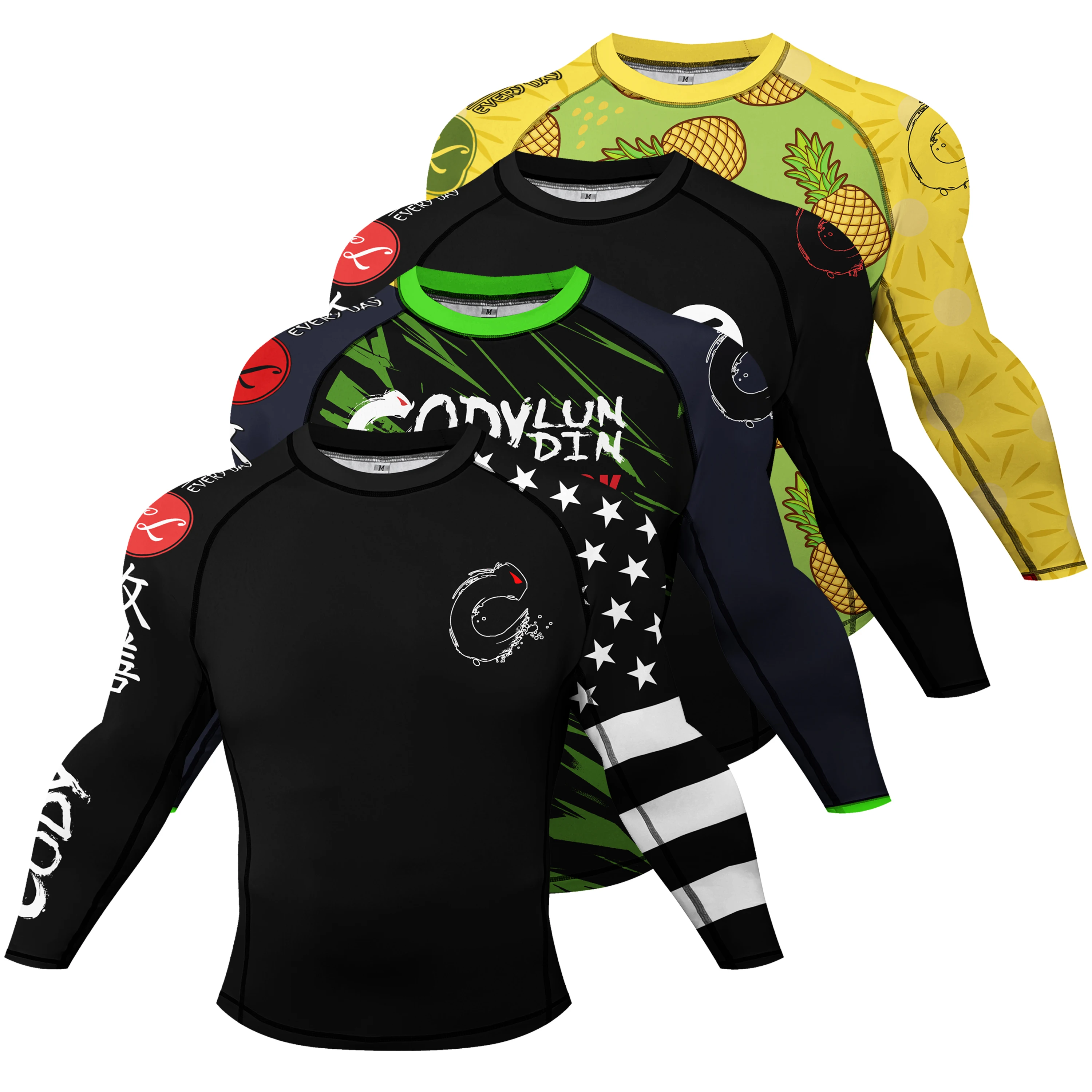 Gumowe koszulki bokserskie Jiu jitsu no gi Rashguard bjj UPF 50+ męskie sportowe bluzki do biegania kompresyjne koszulki gimnastyczne