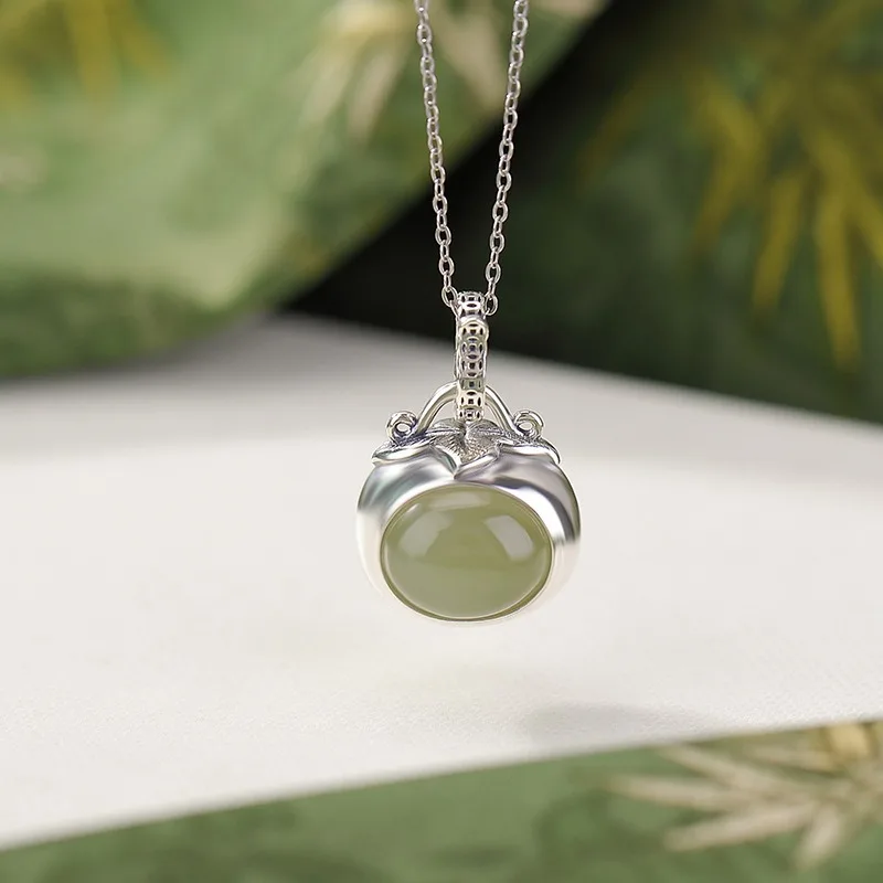 

TIMESWIND зеленый Hetian Jade пчелиный воск S925 хурма счастье овальное женское ожерелье с сертификатом