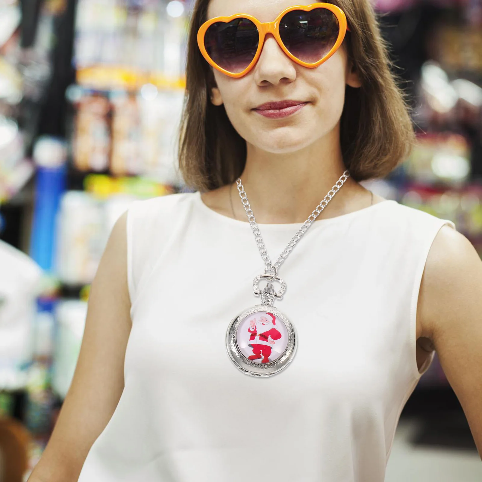 

1Pcs Santa Pocket Watch Retro Xmas Theme Durable Hanging Decorative Watch Practical Fashion Gift