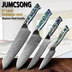 JUMCSONG67 Damascus steel 10Cr15CoMoV Steel Core Kiritsuke Santoku Knife Abalone Shell Fruit Knife Kitchen Specific Knife