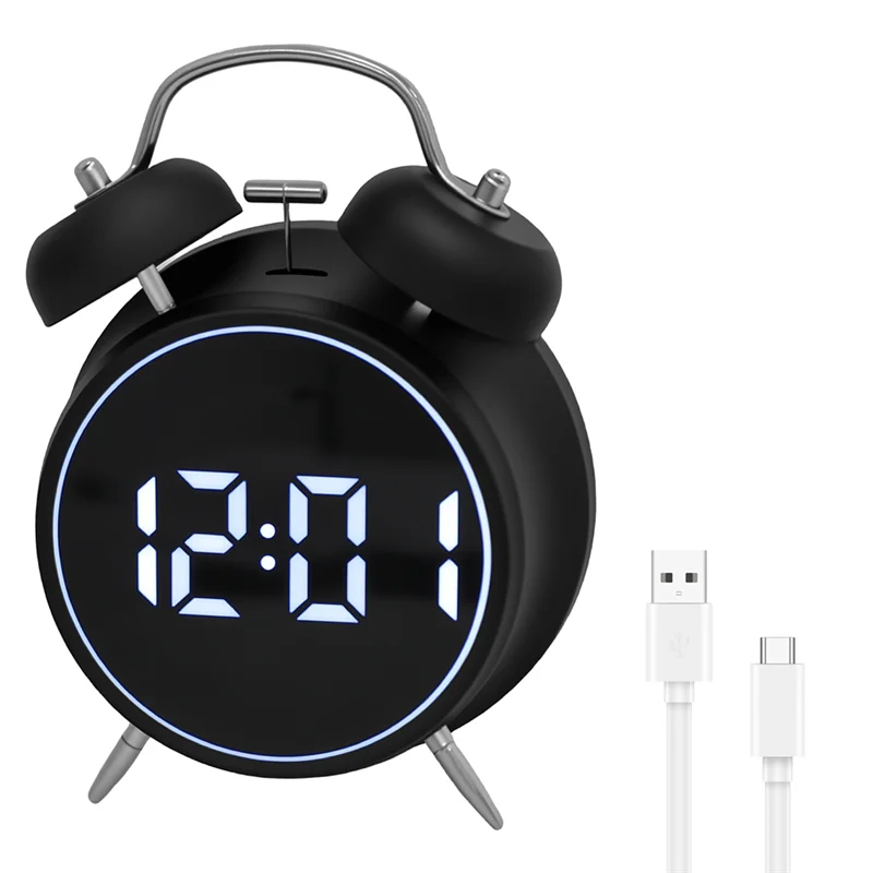 FEDI-Digital Twin Bell Loud Alarm Clock Metal Frame Backlight Rechargeable Desk Table Alarm Clock For Home Office