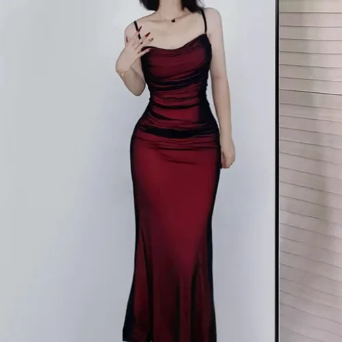 Imagen 2 del producto Vestidos largos elegantes de fiesta para mujer, vestido Sexy ajustado con espalda descubierta y tirantes finos, vestido largo de noche para discoteca de cumpleaños de verano para mujer