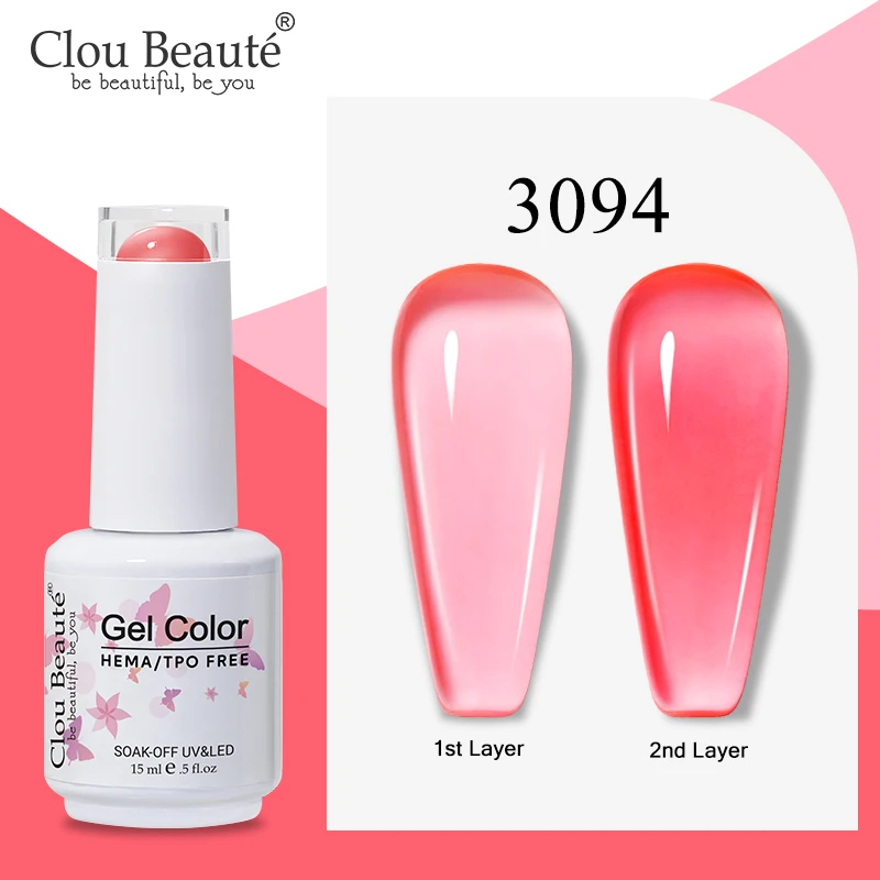 Clou Beaute Halbtransparentes Gelee-Farb-UV-Gel, Maniküre-Gel, Nagelzubehör für Profis, semipermanenter Lack, 15 ml