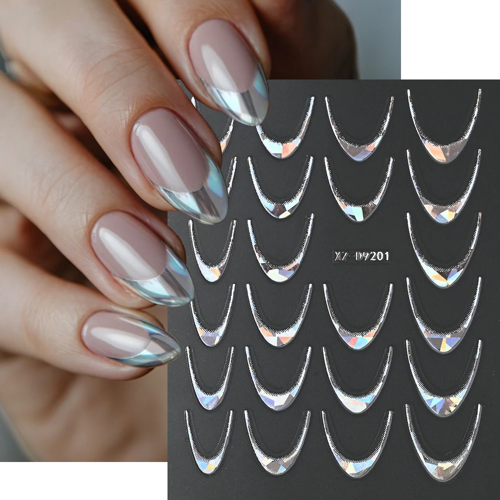 1pcs New 3d Hologram Metallic French Nail Stickers 8 Colors U-shaped Line Self-Adhesive Slider Chrome French Nail Decal Supplies