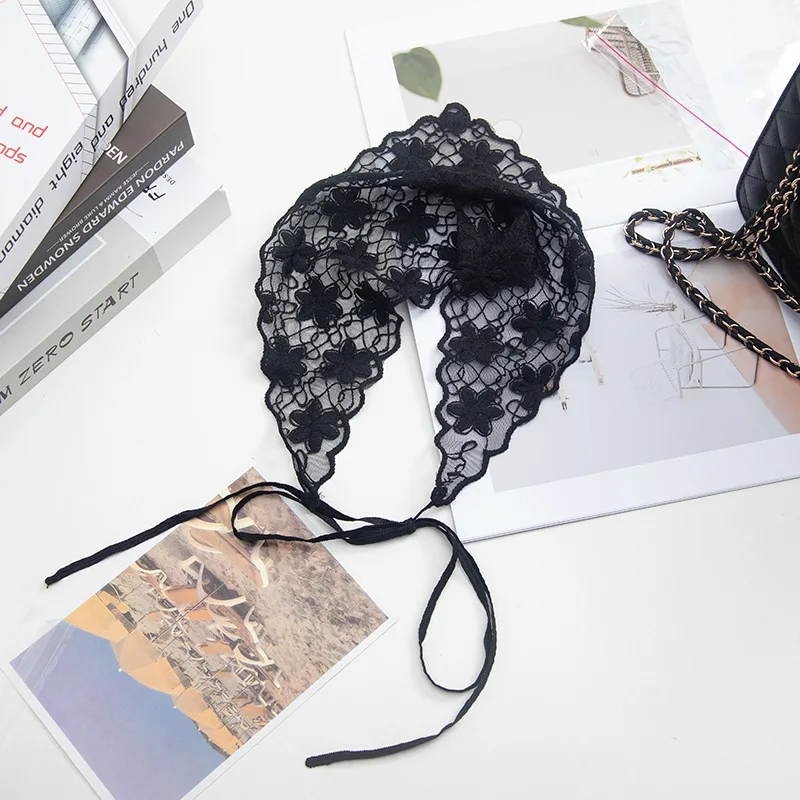 

Французский пляжный кружевной клетчатый треугольный платок-косынка для женщин, защита от солнца, летний винтажный головной убор, повязка для волос, шарф-лента