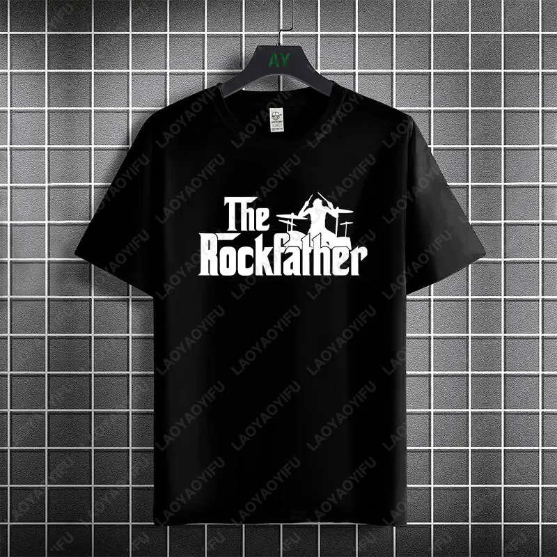 Men's Rockfather Drummer Music Graphic T-Shirt 100%Cotton Short Sleeve Round Neck Humor Style Tee Apparel for Drummers & Fans