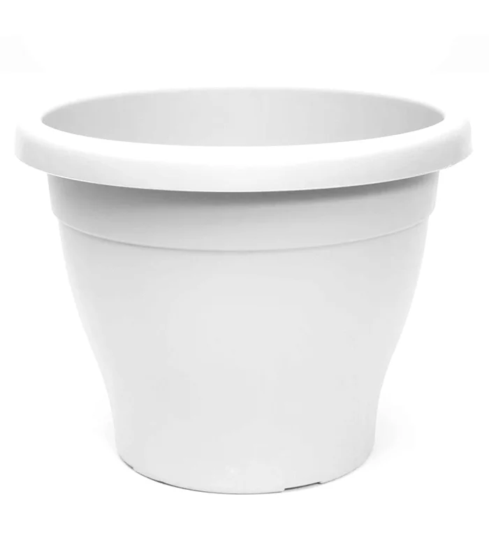 60 cm round white plastic pot with bottom holes for plants and flowers. Ideal outdoor container: jard