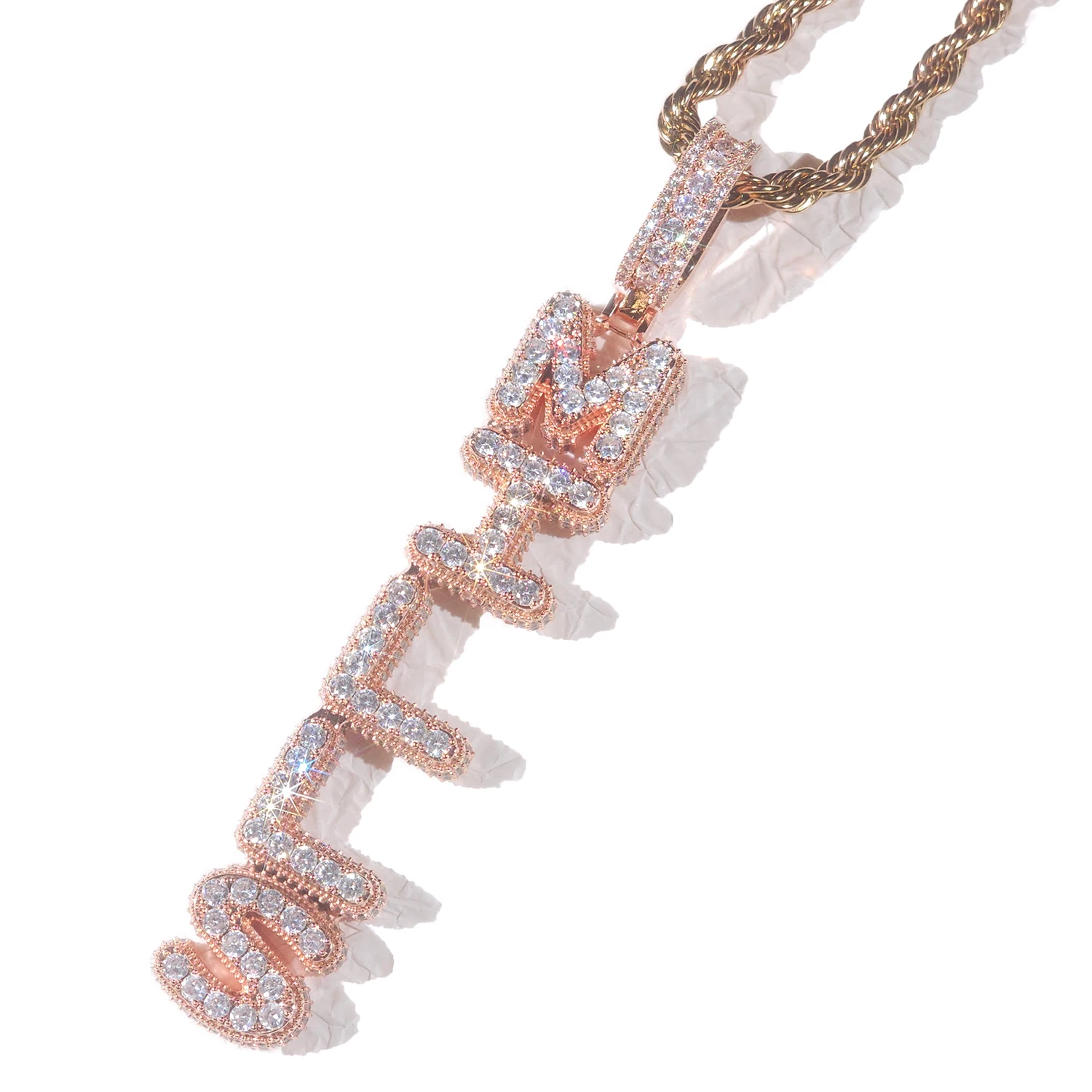 

Iced Out индивидуальное ожерелье с буквами, смешанная инкрустация кубическим цирконием 5A + CZ, кулон, веревочная цепочка, ювелирное изделие в стиле хип-хоп, подарок для мужчин и женщин