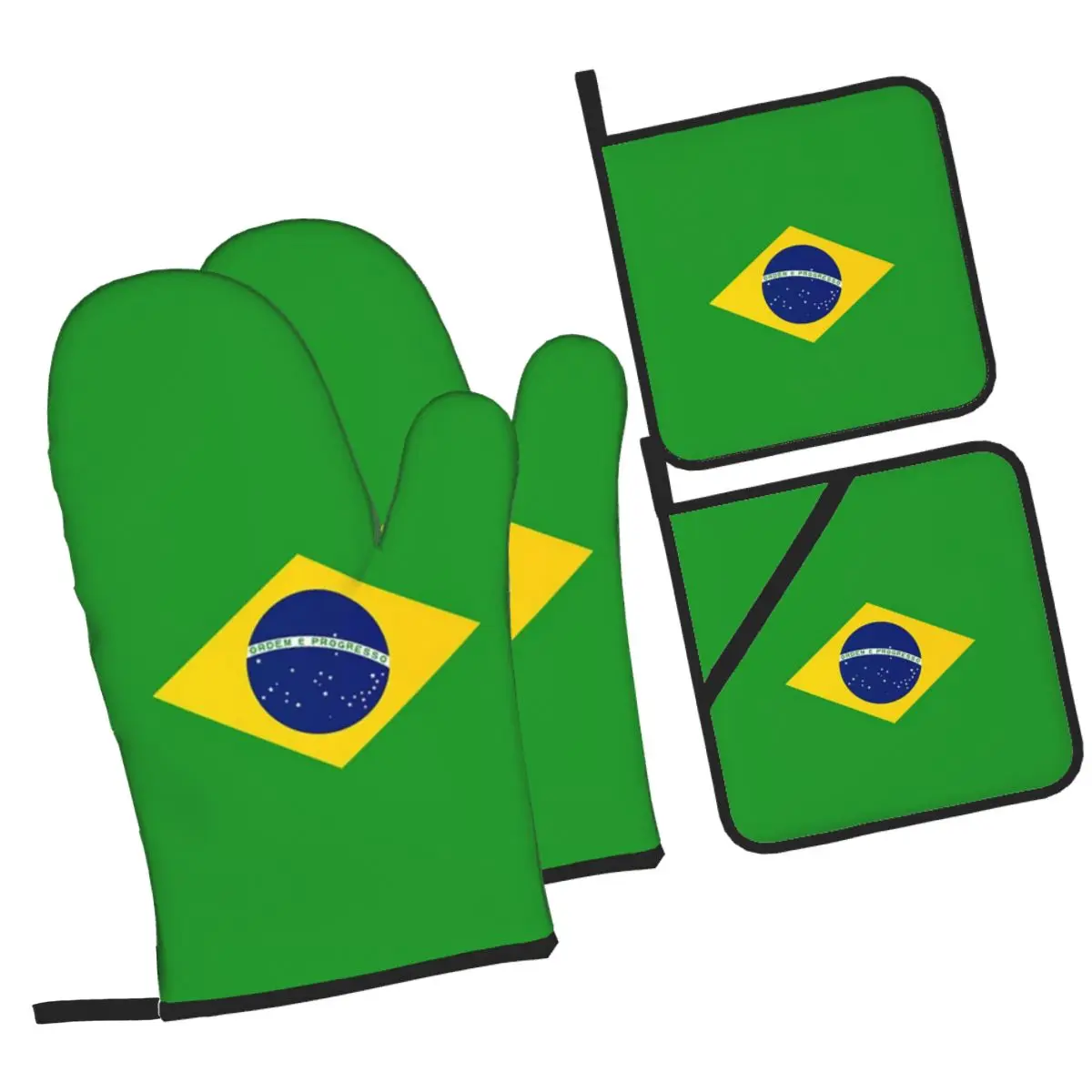 

Brazil National Flag Oven Mitts and Pot Holder Sets of 4 for Baking Kitchen Cooking BBQ Resistant Non-Slip Gloves