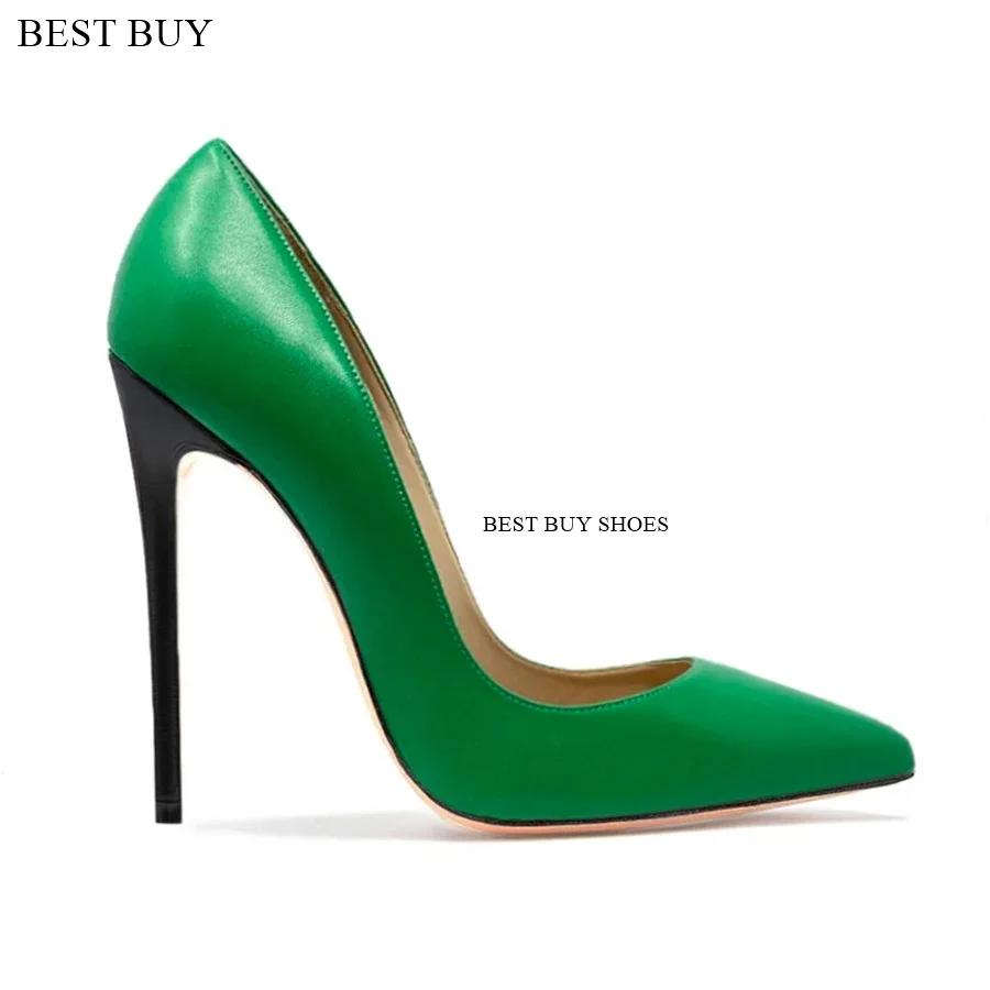 Women Dark Green Pink Matte Leather 12cm 10cm 8cm Thin High Heel Shoes Shallow Cut Pointed Toe Wedding Pumps Slip-on Footwear