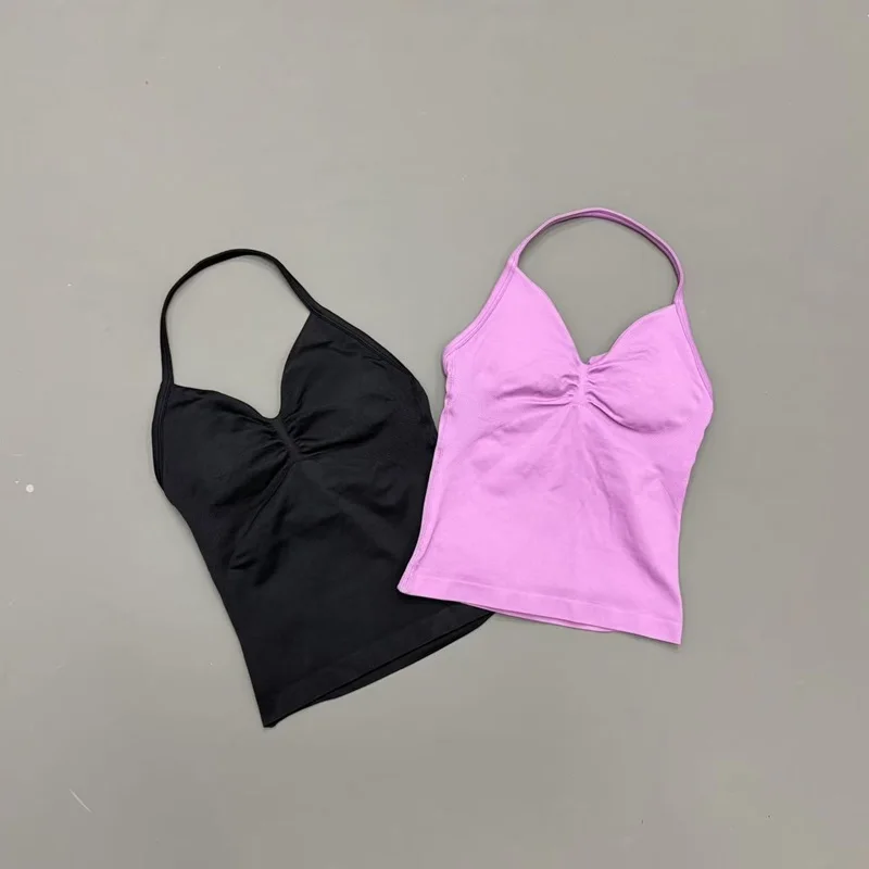 Gym Women Sports Tank Top Seamles Halter Spaghetti Strap Removable Bra Pads Brave Quick Dry Running Fitness Yoga Workout Apparel image 5