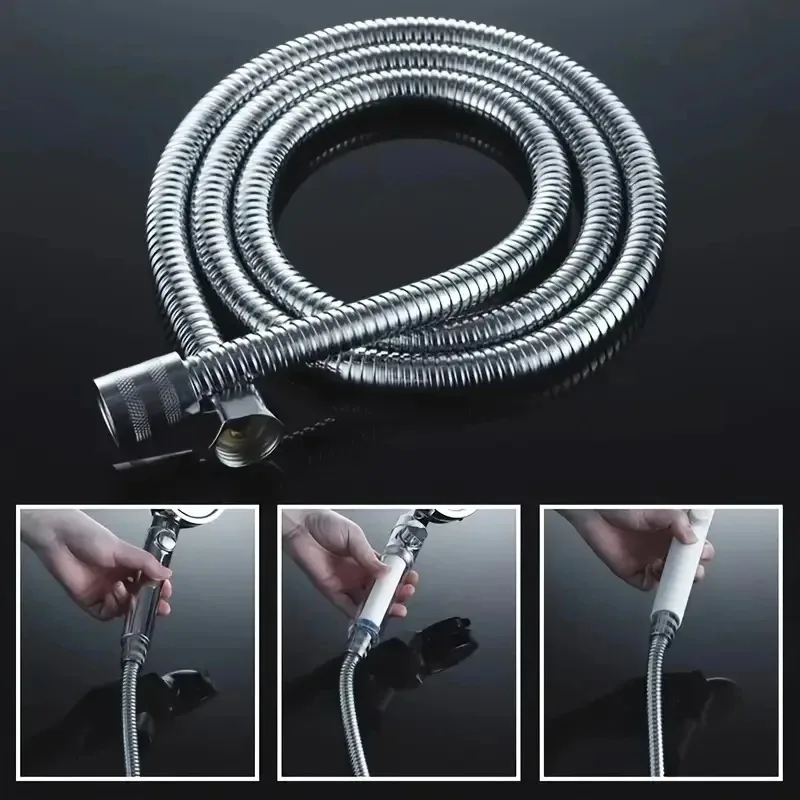 1pcs 2M Stainless Steel Hose Extension Tube Bathroom Shower Tube Extension Tube Water Pipe Draw Tube Bathroom Accessories