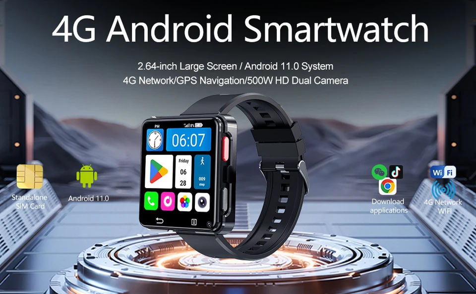 コネクテッドウォッチs9984G,Android 11.0 OS, 2.64インチの大画面,24
