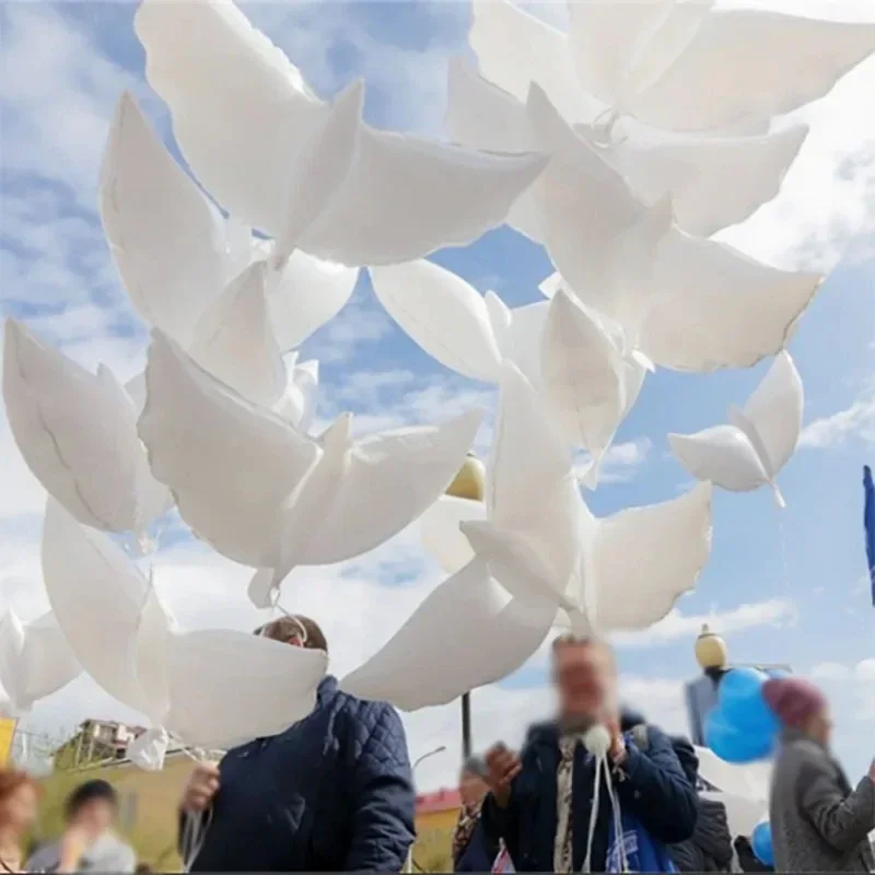 50Pcs Flying White Dove Foil Helium Balloons Peace Bird Pigeon Inflatable Globos for Wedding Valentine's Day Decoration Supplies